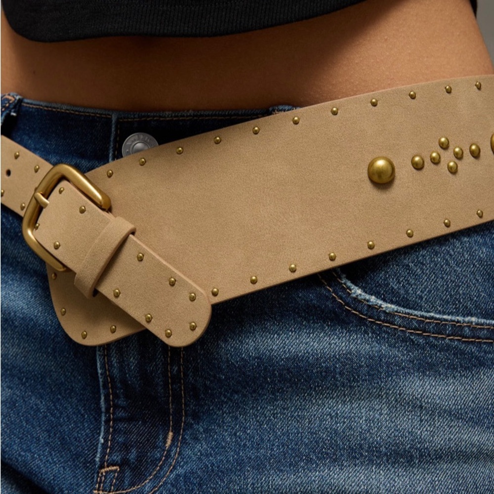 American Eagle Outfitters Tan Studded Waist Belt with Gold Hardware - Picture 5 of 8